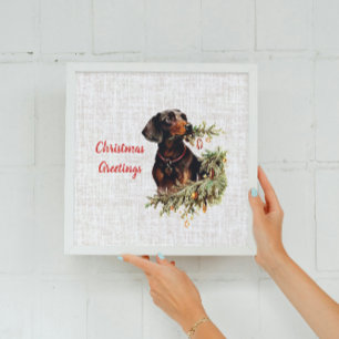  teckel hond rustieke kerstgroeten poster