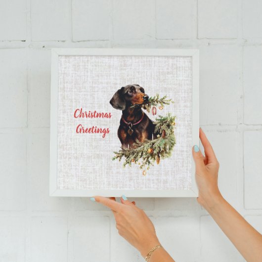 teckel hond rustieke kerstgroeten poster