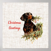 teckel hond rustieke kerstgroeten poster (Voorkant)
