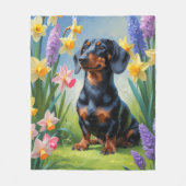 Teckel Hond Spring Bloemen Schilderen Fleece Deken (Voorkant)