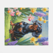 Teckel Hond Spring Bloemen Schilderen Fleece Deken (Voorkant (Horizontaal))