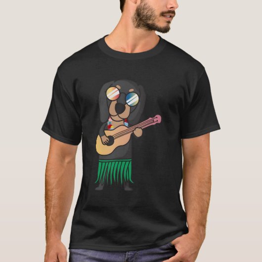 Teckel Hond Ukulele Luau Schattige Grappig Hawaii T-shirt (Voorkant)