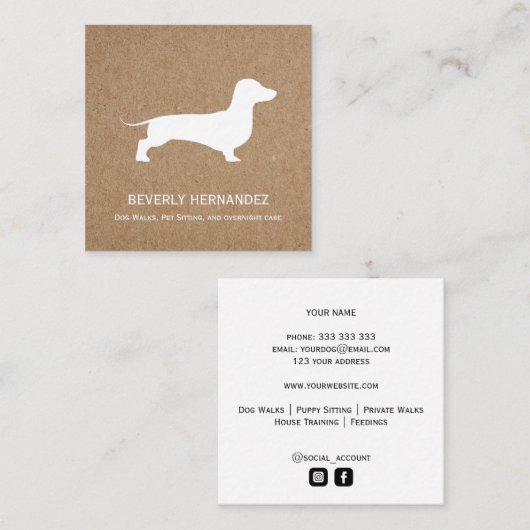 Teckel hond Walker Trainer Puppy zittend KRAFT Vierkante Visitekaartje (Voorkant / Achterkant)