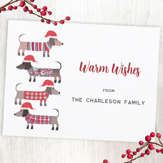 Teckel Honden in Kerst Petten Feestdagenkaart