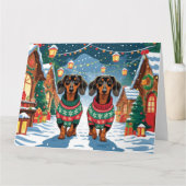 Teckel Honden Kerst Sneeuw Vakantie Kaart (Voorkant)