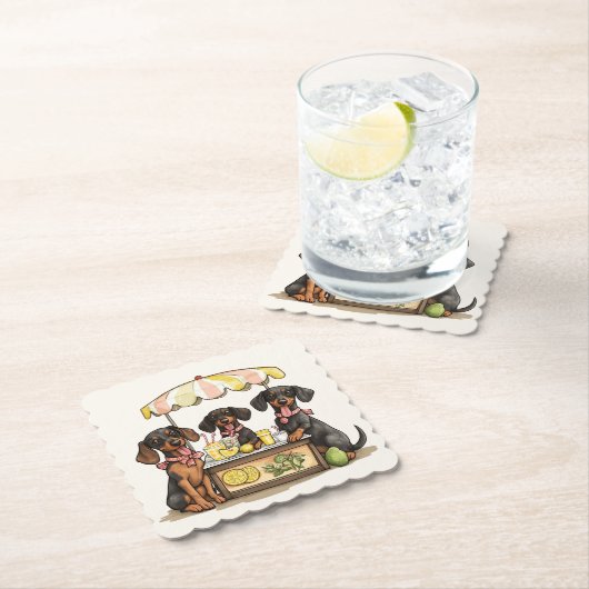 Teckel Honden Lemonade Stand Kartonnen Onderzetters (Insitu)