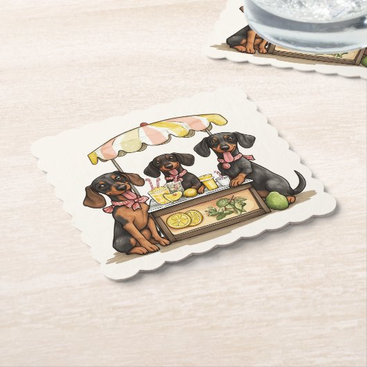 Teckel Honden Lemonade Stand Kartonnen Onderzetters (Gebogen)