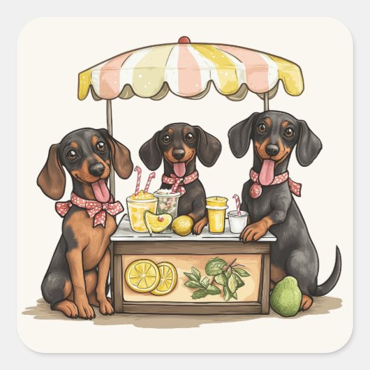 Teckel Honden Lemonade Stand Vierkante Sticker (Voorkant)