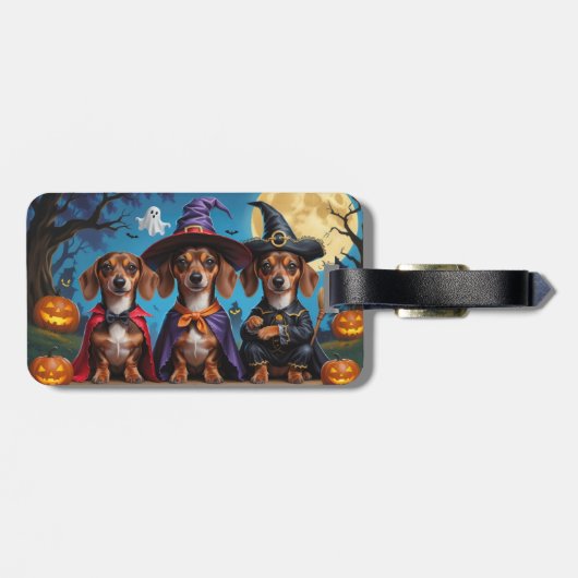 Teckel Honden Pompoen Halloween Funny Bagagelabel (Achterkant horizontaal)