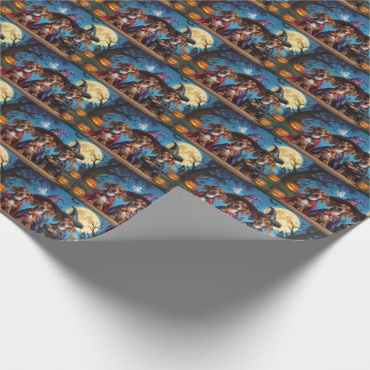 Teckel Honden Pompoen Halloween Funny Cadeaupapier (Hoek)