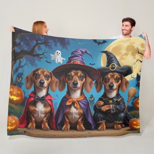 Teckel Honden Pompoen Halloween Funny Fleece Deken (In situ)