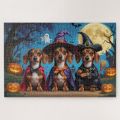 Teckel Honden Pompoen Halloween Funny Legpuzzel (Horizontaal)
