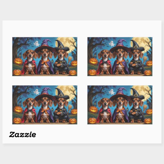 Teckel Honden Pompoen Halloween Funny Rechthoekige Sticker (Vel)