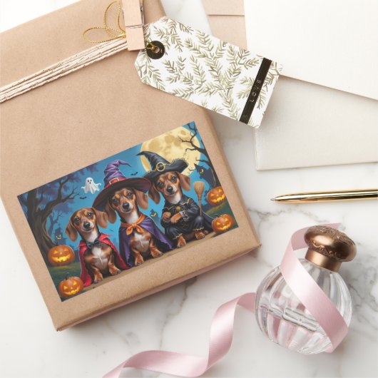 Teckel Honden Pompoen Halloween Funny Rechthoekige Sticker (Geschenken)