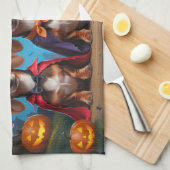 Teckel Honden Pompoen Halloween Funny Theedoek (Quarter Fold)