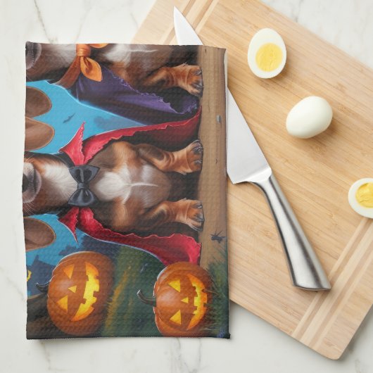 Teckel Honden Pompoen Halloween Funny Theedoek (Quarter Fold)