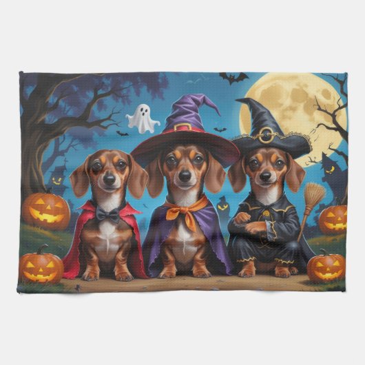 Teckel Honden Pompoen Halloween Funny Theedoek (Horizontaal)