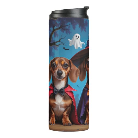 Teckel Honden Pompoen Halloween Funny Thermosbeker (Gedraaid links)