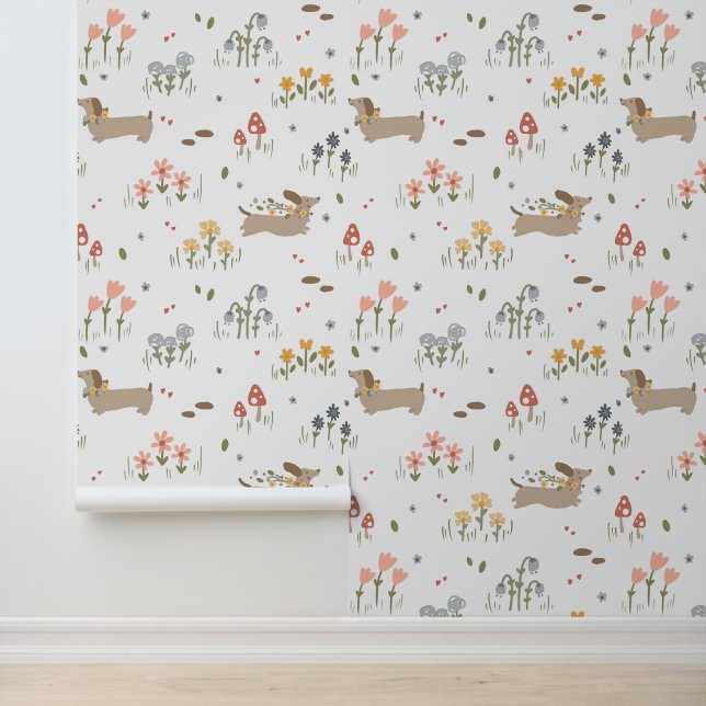 Teckel Hondenliefhebber Kwekerij Kinder Slaapkamer Behang (Applicatie)