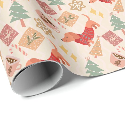 Teckel hondenliefhebbers retro kerstcadeau cadeaupapier (Rol Hoek)