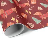 Teckel hondenliefhebbers retro kerstcadeau cadeaupapier (Rol Hoek)