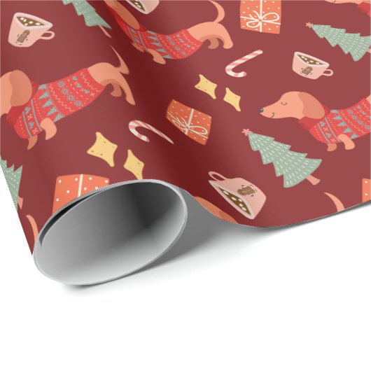 Teckel hondenliefhebbers retro kerstcadeau cadeaupapier (Rol Hoek)