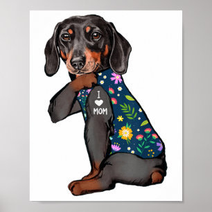 Teckel Ik hou van mama Tattoo Flower Funny Dog _1 Poster