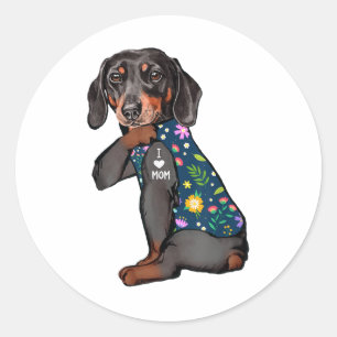 Teckel Ik hou van mama Tattoo Flower Funny Dog _1 Ronde Sticker