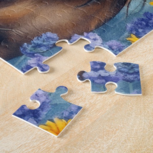 Teckel in de bloementuin legpuzzel (Zijkant)