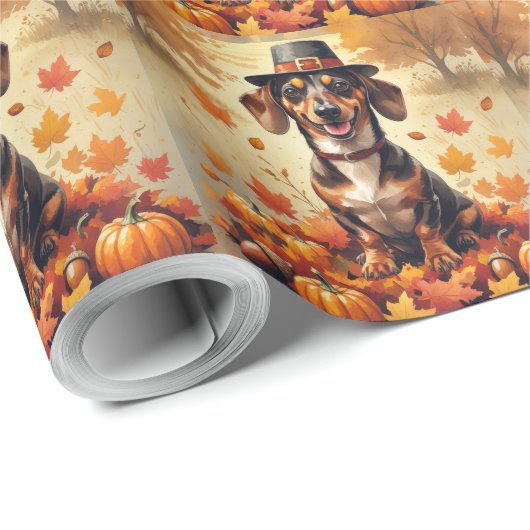 Teckel in het najaar verlaat Thanksgiving kunst Cadeaupapier (Rol Hoek)