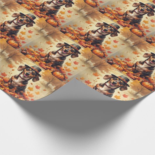 Teckel in het najaar verlaat Thanksgiving kunst Cadeaupapier (Hoek)