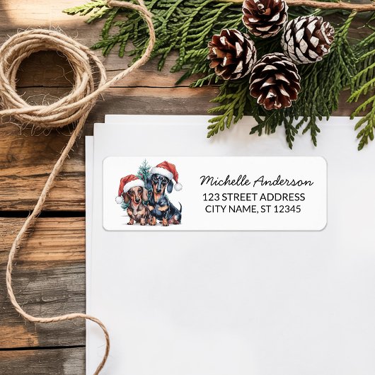 Teckel in Santa Hat Kerst Terug Adres Etiket