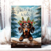 Teckel in Snowy Enchanted Forest Pet Portrait Feestdagenkaart