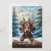 Teckel in Snowy Enchanted Forest Pet Portrait Feestdagenkaart (Voorkant)