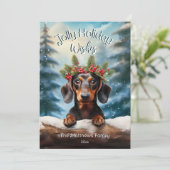 Teckel in Snowy Enchanted Forest Pet Portrait Feestdagenkaart (Staand voorkant)