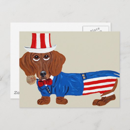 Teckel in Uncle Sam Suit Briefkaart (Voorkant / Achterkant)
