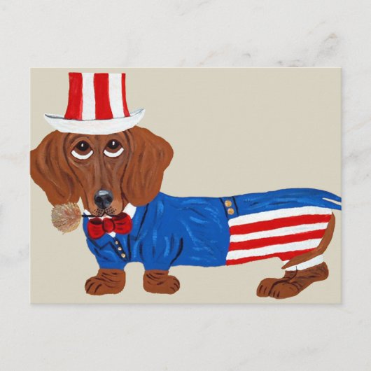 Teckel in Uncle Sam Suit Briefkaart (Voorkant)