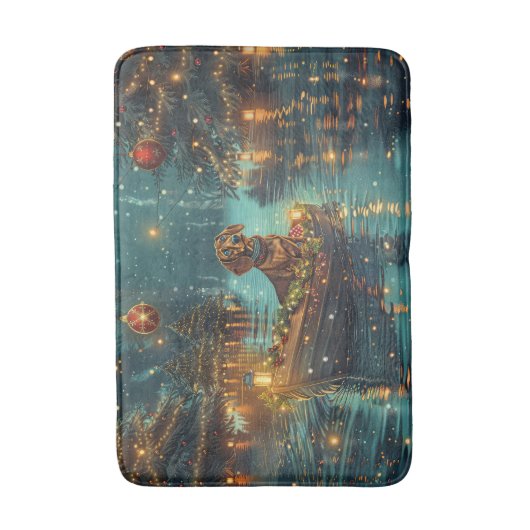 Teckel Kerst Feestelijke reis Badmat (Voorkant Verticaal)