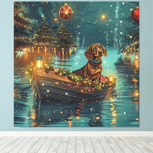 Teckel Kerst Feestelijke reis Canvas Afdruk (Insitu (Houten vloer))