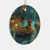 Teckel Kerst Feestelijke reis Keramisch Ornament (Rechts)