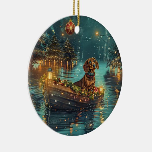 Teckel Kerst Feestelijke reis Keramisch Ornament (Rechts)