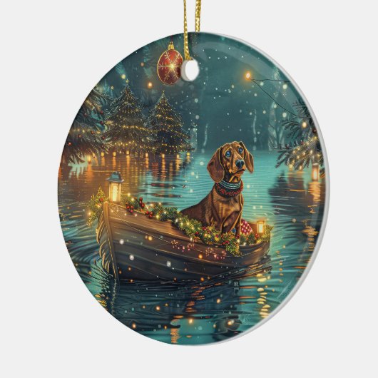 Teckel Kerst Feestelijke reis Keramisch Ornament (Links)