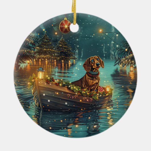 Teckel Kerst Feestelijke reis Keramisch Ornament (Achterkant)