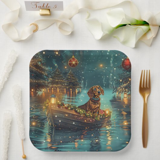 Teckel Kerst Feestelijke reis Papieren Bordje (Huwelijk)