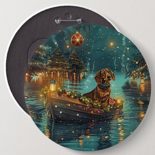 Teckel Kerst Feestelijke reis Ronde Button 6,0 Cm (Voorkant /achterkant)