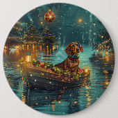 Teckel Kerst Feestelijke reis Ronde Button 6,0 Cm (Voorkant)