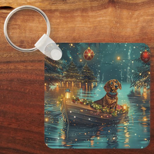 Teckel Kerst Feestelijke reis Sleutelhanger (Voorkant)