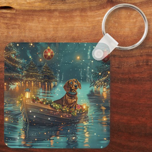 Teckel Kerst Feestelijke reis Sleutelhanger (Achterkant)