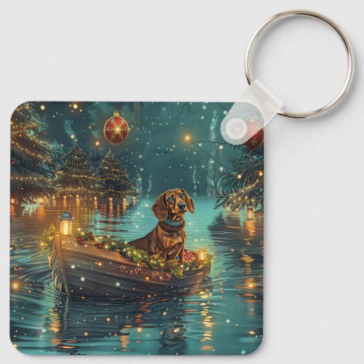 Teckel Kerst Feestelijke reis Sleutelhanger (Achterkant)