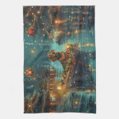 Teckel Kerst Feestelijke reis Theedoek (Verticaal)